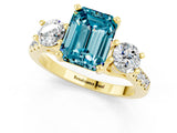 Yellow gold Three-Stone Emerald Cut Blue Topaz Pavé Band with Four-Prong Setting_1