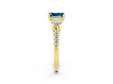 Yellow gold Three-Stone Emerald Cut Blue Topaz Pavé Band with Four-Prong Setting_2