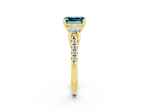 Yellow gold Three-Stone Emerald Cut Blue Topaz Pavé Band with Four-Prong Setting_2