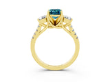 Yellow gold Three-Stone Emerald Cut Blue Topaz Pavé Band with Four-Prong Setting_3