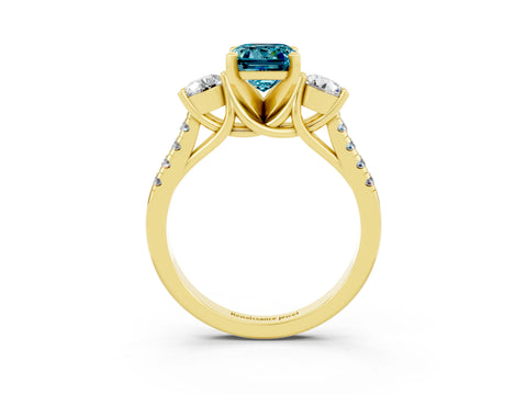 Yellow gold Three-Stone Emerald Cut Blue Topaz Pavé Band with Four-Prong Setting_3