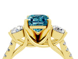 Yellow gold Three-Stone Emerald Cut Blue Topaz Pavé Band with Four-Prong Setting_4