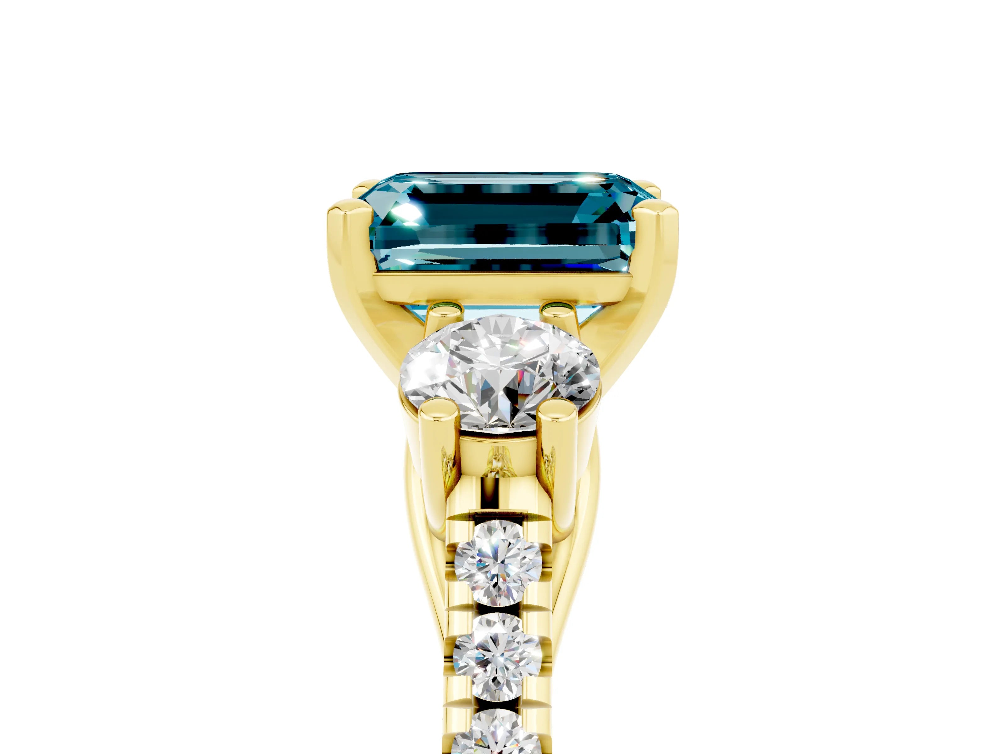 Yellow gold Three-Stone Emerald Cut Blue Topaz Pavé Band with Four-Prong Setting_5