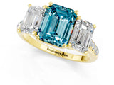 Yellow gold Three-Stone Emerald Cut Blue Topaz Ring with Pavé Band and Prong Setting_13