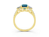 Yellow gold Three-Stone Emerald Cut Blue Topaz Ring with Pavé Band and Prong Setting_15