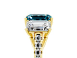 Yellow gold Three-Stone Emerald Cut Blue Topaz Ring with Pavé Band and Prong Setting_17