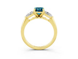 Yellow gold Three-Stone Emerald Cut Blue Topaz Ring with Pear Side Stones and Four-Prong Setting_3
