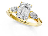 Yellow gold Three-Stone Emerald Cut Brilliant Diamond Solitaire Ring with Tapered Band and Four-Prong Setting_13