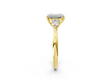 Yellow gold Three-Stone Emerald Cut Brilliant Diamond Solitaire Ring with Tapered Band and Four-Prong Setting_14