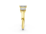 Yellow gold Three-Stone Emerald Cut Brilliant Diamond Trellis Ring with Comfort Fit Band_9