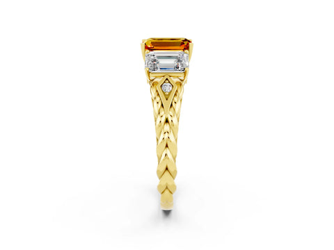 Yellow gold Three-Stone Emerald Cut Citrine Braided Band Ring with Four-Prong Setting_38