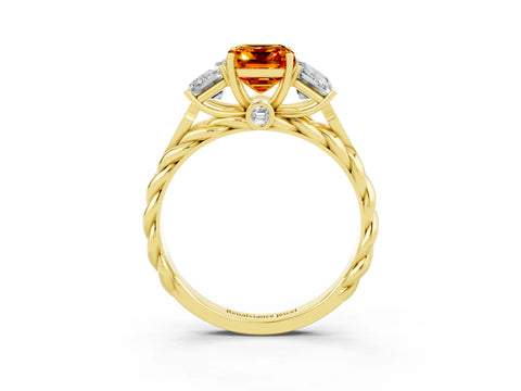 Yellow gold Three-Stone Emerald Cut Citrine Braided Band Ring with Four-Prong Setting_39