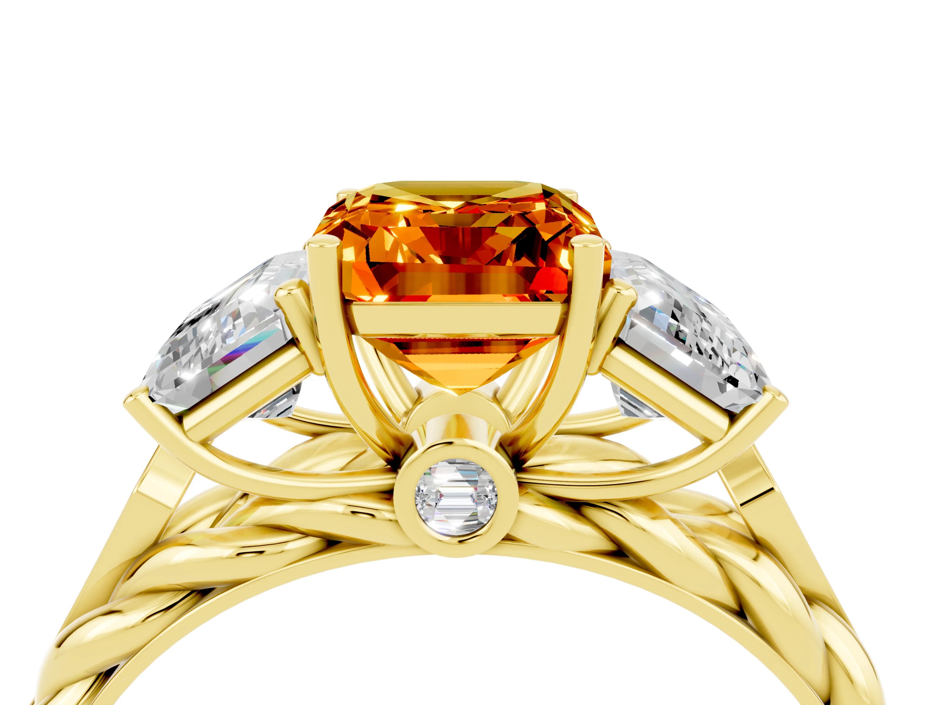 Yellow gold Three-Stone Emerald Cut Citrine Braided Band Ring with Four-Prong Setting_40