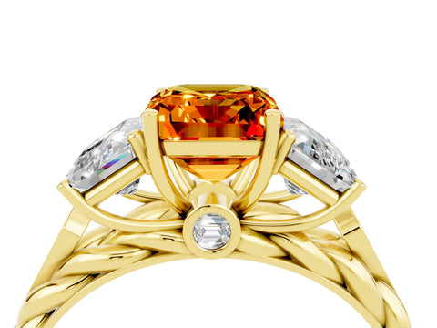Yellow gold Three-Stone Emerald Cut Citrine Braided Band Ring with Four-Prong Setting_40