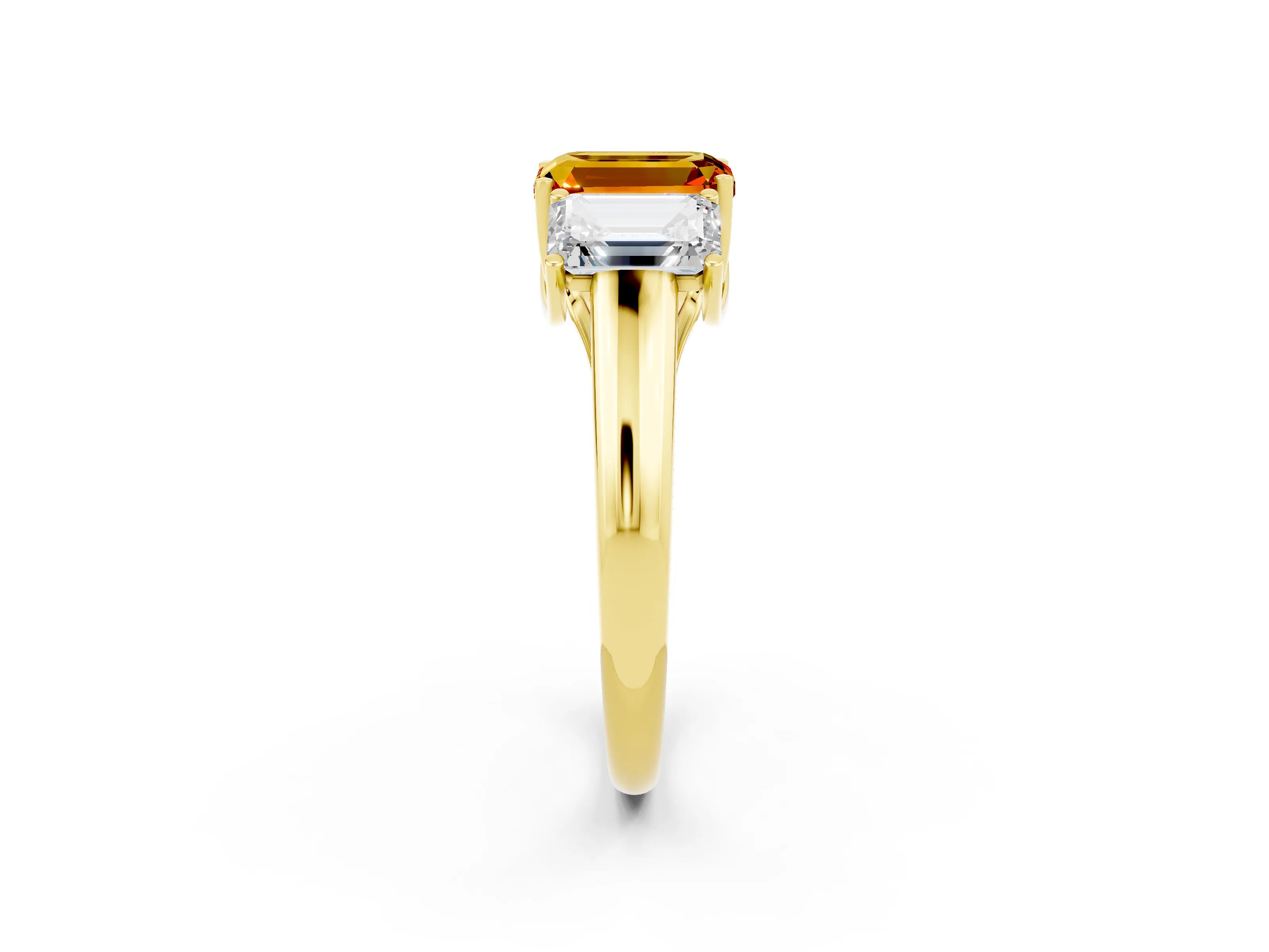 Yellow gold Three-Stone Emerald Cut Citrine Engagement Ring with Prong Setting_34