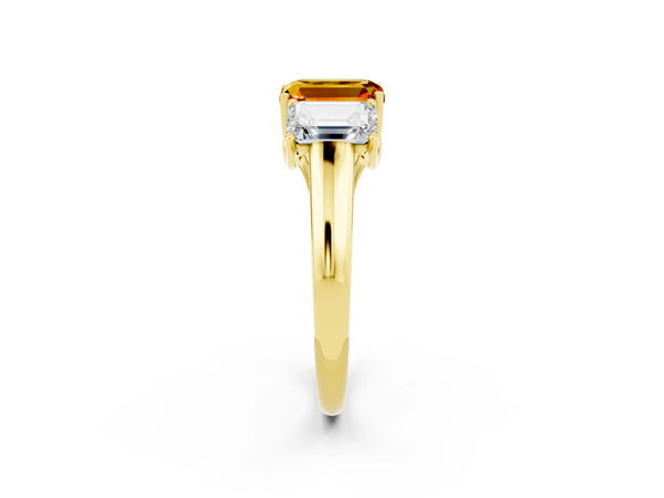 Yellow gold Three-Stone Emerald Cut Citrine Engagement Ring with Prong Setting