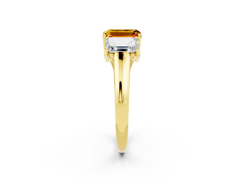 Yellow gold Three-Stone Emerald Cut Citrine Engagement Ring with Prong Setting_34