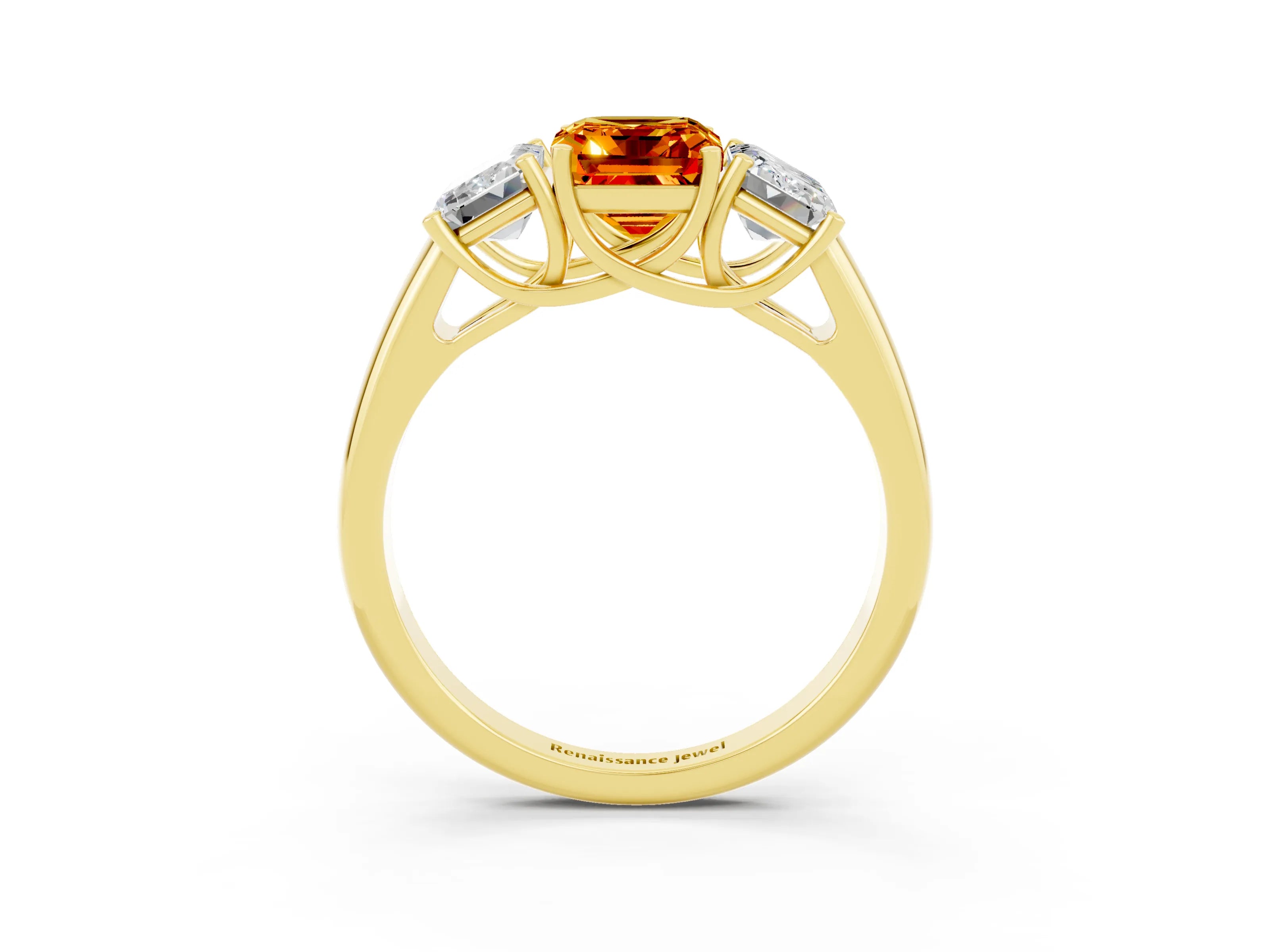 Yellow gold Three-Stone Emerald Cut Citrine Engagement Ring with Prong Setting_35