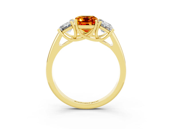 Yellow gold Three-Stone Emerald Cut Citrine Engagement Ring with Prong Setting