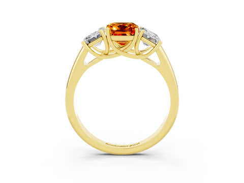 Yellow gold Three-Stone Emerald Cut Citrine Engagement Ring with Prong Setting_35