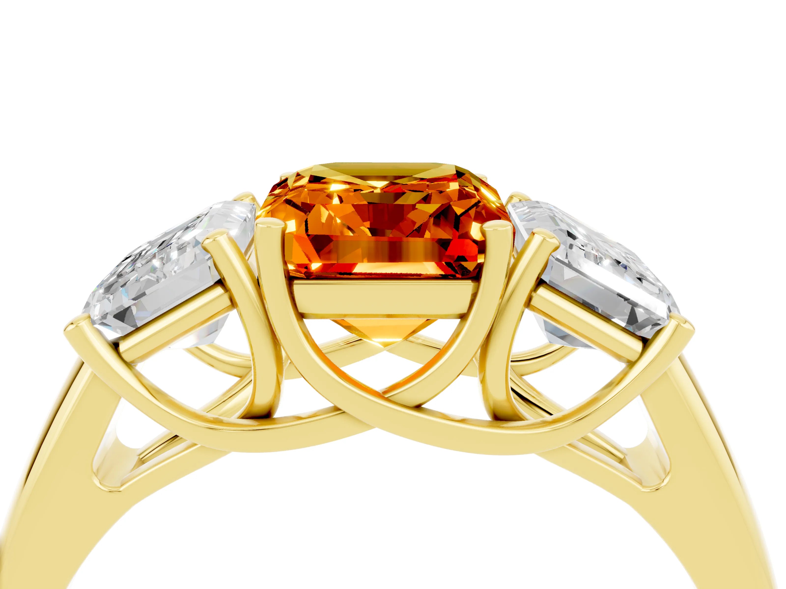 Yellow gold Three-Stone Emerald Cut Citrine Engagement Ring with Prong Setting_36