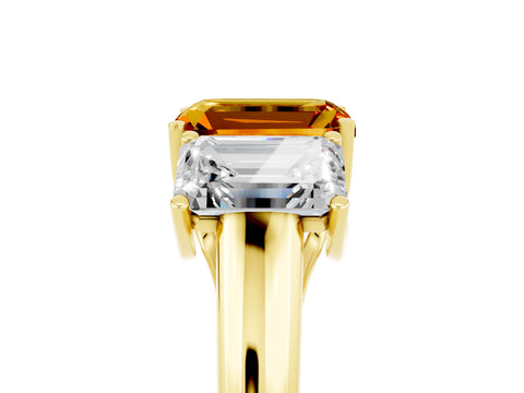 Yellow gold Three-Stone Emerald Cut Citrine Engagement Ring with Prong Setting_37