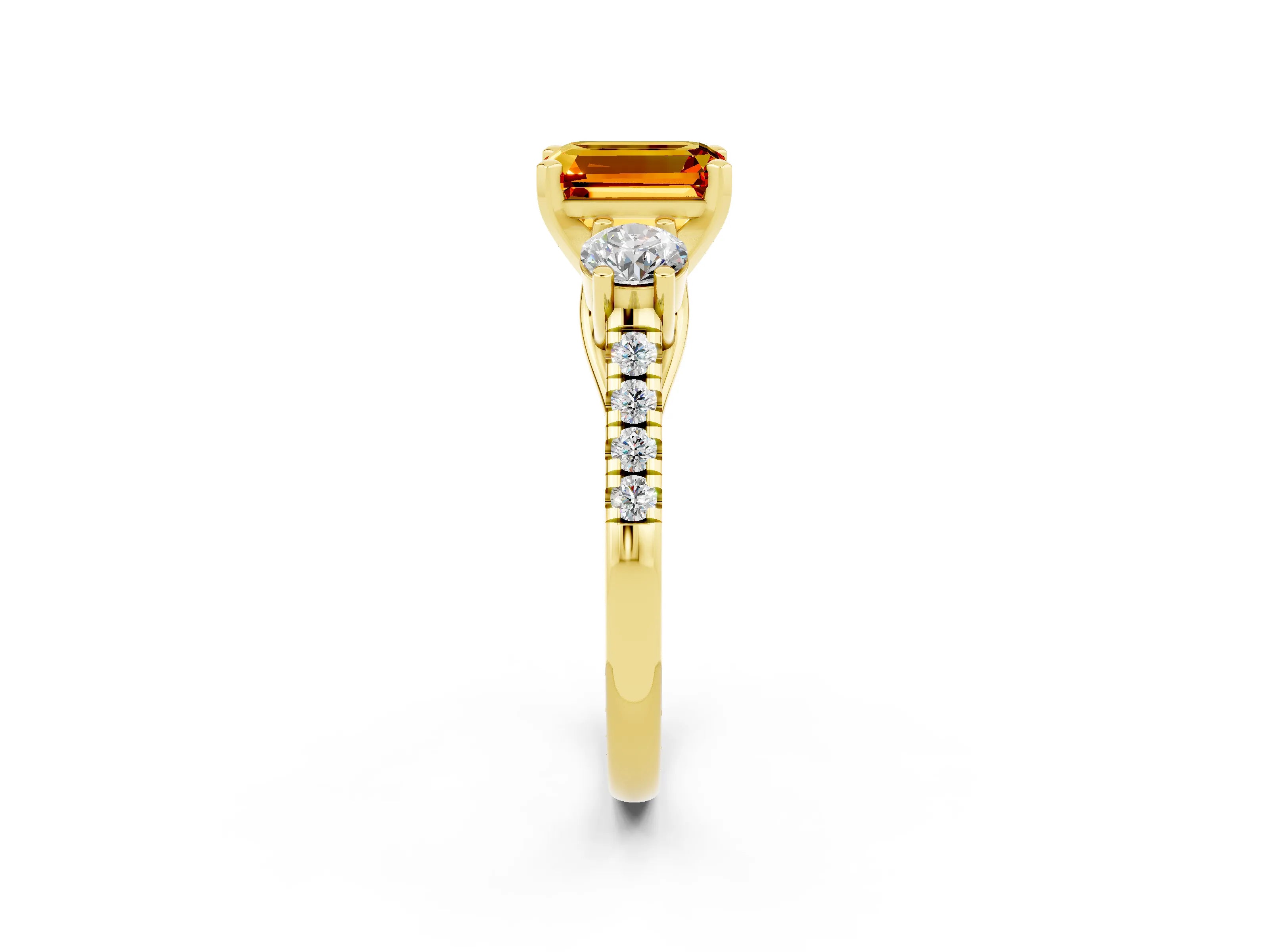 Yellow gold Three-Stone Emerald Cut Citrine Pavé Band with Four-Prong Setting_2