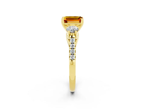 Yellow gold Three-Stone Emerald Cut Citrine Pavé Band with Four-Prong Setting_2