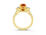 Yellow gold Three-Stone Emerald Cut Citrine Pavé Band with Four-Prong Setting_3