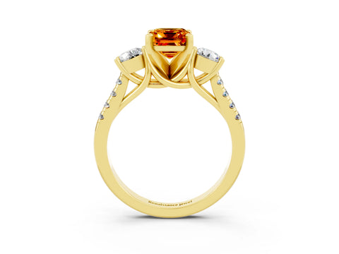 Yellow gold Three-Stone Emerald Cut Citrine Pavé Band with Four-Prong Setting_3
