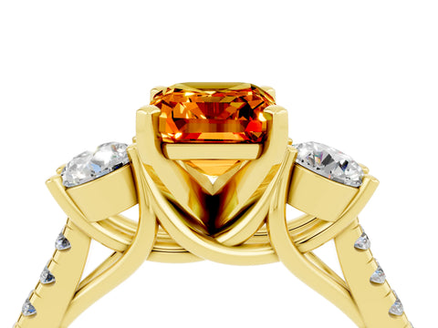 Yellow gold Three-Stone Emerald Cut Citrine Pavé Band with Four-Prong Setting_4