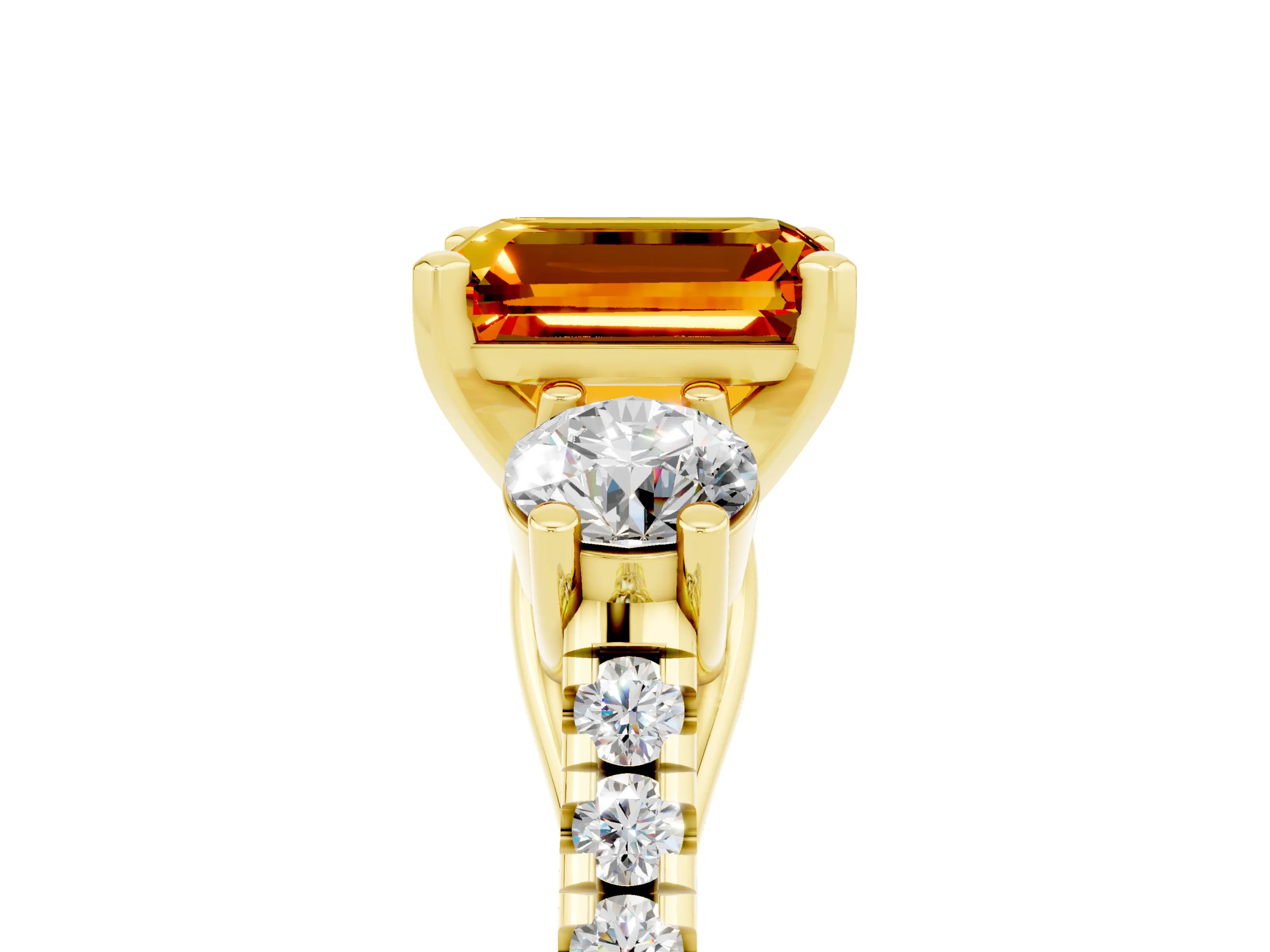 Yellow gold Three-Stone Emerald Cut Citrine Pavé Band with Four-Prong Setting_5