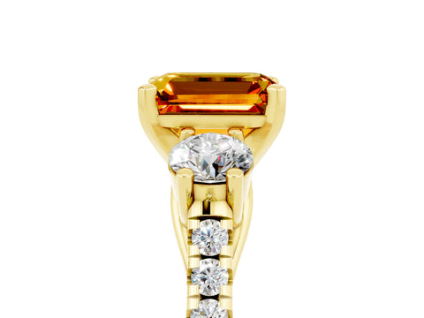 Yellow gold Three-Stone Emerald Cut Citrine Pavé Band with Four-Prong Setting_5