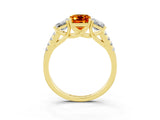 Yellow gold Three-Stone Emerald Cut Citrine Ring with Pavé Band and Prong Setting_15