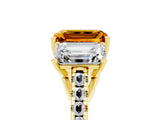 Yellow gold Three-Stone Emerald Cut Citrine Ring with Pavé Band and Prong Setting_17