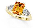 Yellow gold Three-Stone Emerald Cut Citrine Ring with Pear Side Stones and Four-Prong Setting_1