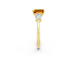 Yellow gold Three-Stone Emerald Cut Citrine Ring with Pear Side Stones and Four-Prong Setting_2