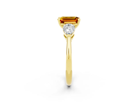 Yellow gold Three-Stone Emerald Cut Citrine Ring with Pear Side Stones and Four-Prong Setting_2