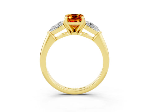 Yellow gold Three-Stone Emerald Cut Citrine Ring with Pear Side Stones and Four-Prong Setting_3