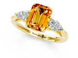 Yellow gold Three-Stone Emerald Cut Citrine Ring with Pear  Side Stones in Four-Prong Setting_13
