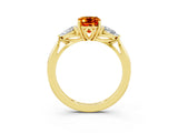 Yellow gold Three-Stone Emerald Cut Citrine Ring with Pear  Side Stones in Four-Prong Setting_15