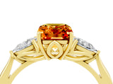 Yellow gold Three-Stone Emerald Cut Citrine Ring with Pear  Side Stones in Four-Prong Setting_16