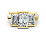 Yellow gold Three Stone Emerald Cut Cut Channel Set Diamond Ring_3
