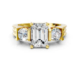 Yellow gold Three-Stone Emerald Cut Cut Classic Band Prong Setting Ring_3