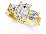 Yellow gold Three-Stone Emerald Cut Cut Classic Band Prong Setting Ring_4
