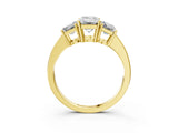 Yellow gold Three-Stone Emerald Cut Cut Diamond Engagement Ring with Flat Band and Four-Prong Setting_11