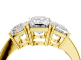 Yellow gold Three-Stone Emerald Cut Cut Diamond Engagement Ring with Flat Band and Four-Prong Setting_12