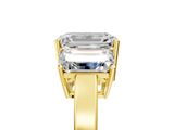 Yellow gold Three-Stone Emerald Cut Cut Diamond Engagement Ring with Flat Band and Four-Prong Setting_25