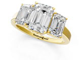Yellow gold Three-Stone Emerald Cut Cut Diamond Engagement Ring with Flat Band and Four-Prong Setting_9