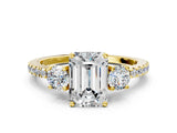 Yellow gold Three-Stone Emerald Cut Cut Diamond Pavé Band with Prong Setting_15